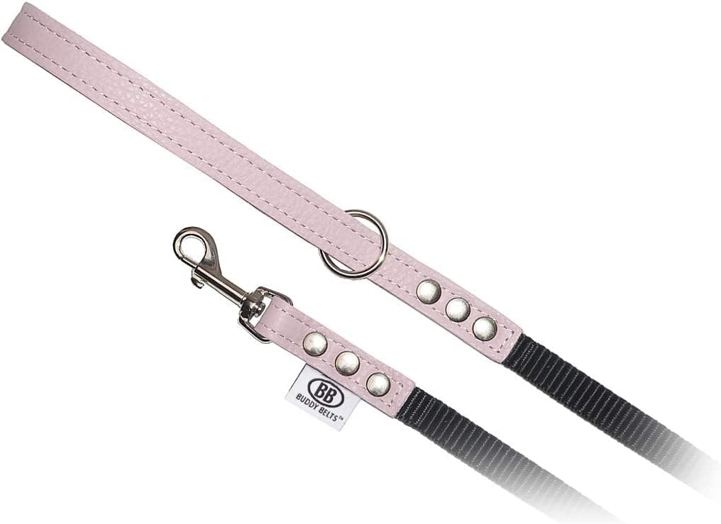 BUDDY BELT Pebble Grain Accent Leather Nylon Leash Pink - Premium Edition (3/4" x 4')