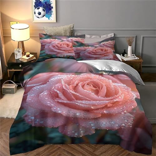 Linge de lit de qualité supérieure microfibre effet soie imprimé floral rose 3D - 6