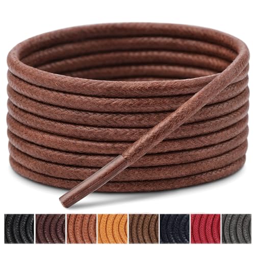 Image of Handshop 3 Pairs Dress Shoe Laces | 3 /32 inch Thin Round Waxed Shoelaces | Polished waxed sheen, tightly woven cotton, secure tie, for oxfords, derbies and chukka boots, 23 inch-63 inch sizes and 15 colors