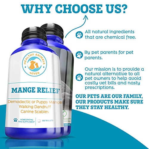 Healthy Animals 4 Ever Mange Relief for Dogs - Treatment for Itchiness, Scabs, & Hair Loss Caused by Mites - All-Natural, Homeopathic, Non-GMO, Organic - Gluten, Preservative & Chemical Free - 300 ct - Thumbnail 3