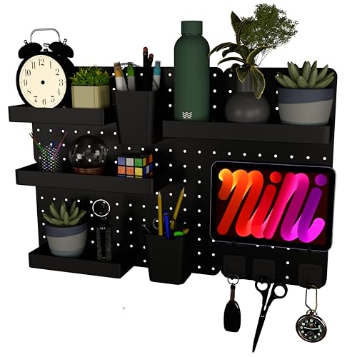 Image of SUNCHHAYA Plastic Peg Board, Pegboard for Wall Organizer, Peg Board for Wall As Kitchen Organizer, Desk Organiser, Kitchen Storage Rack Wall Mounted with Pegboard Accessories (Black)