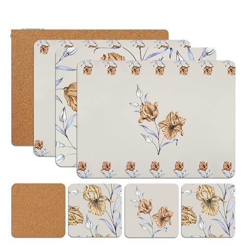 SiXsigma Sports Placemats & Coasters Set Heat Resistant Cork Placemats Table Mats For Dining Kitchen Place Mats Set of 8 - Ideal Table Christmas Decorations 21.5 x 29cm (FG)