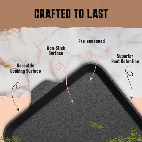 Cast-Iron-Square-Griddle-Pan-11-Inch-Pre-Seasoned-Pan-with-Heat-Resistant-Handle-and-Scraper-for-Stove-Top-Campfire-Indoor-Outdoor-Cooking-Oven-Safe-Durable-Cookware Cast Iron Square Griddle Pan 11 Inch Pre Seasoned Pan with Heat Resistant Handle and Scraper for Stove Top Campfire Indoor Outdoor Cooking Oven Safe Durable Cookware