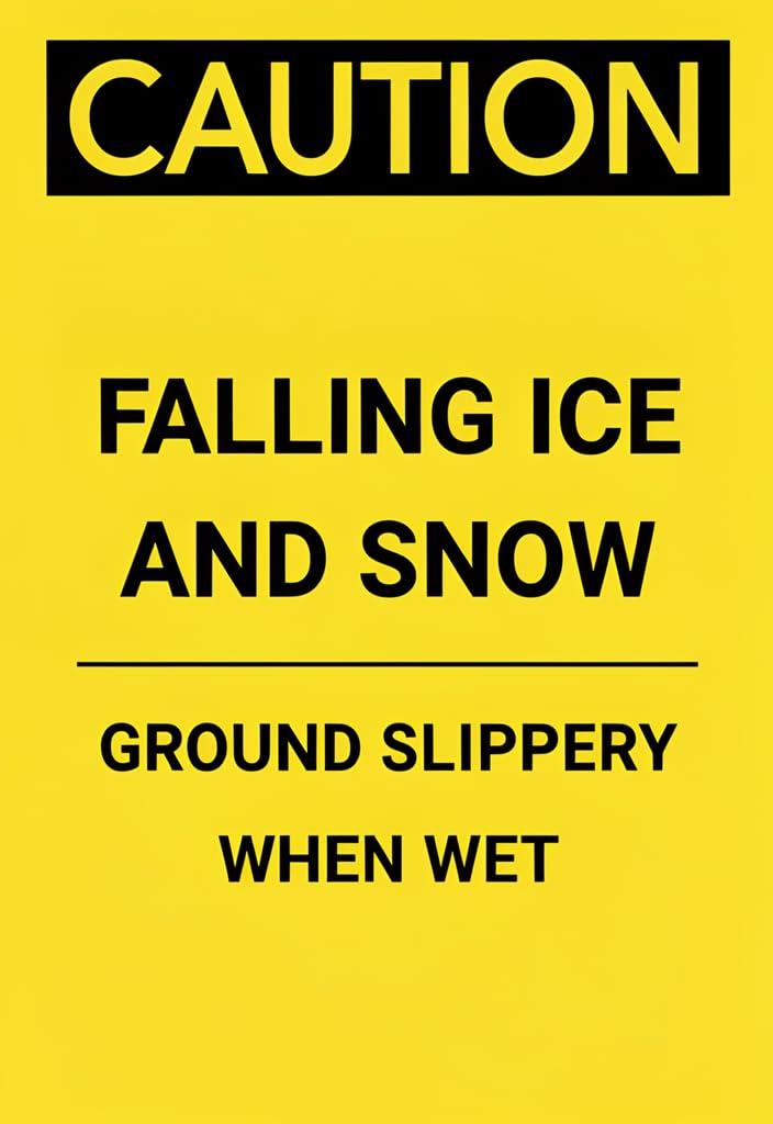 peiyeety Caution Falling Ice and Snow Tin Sign 12x8 Inch, Yellow Black Warning Metal Wall Plaque, Ground Slippery When Wet Safety Notice for Home Garage Shed Porch Office Decor Gift