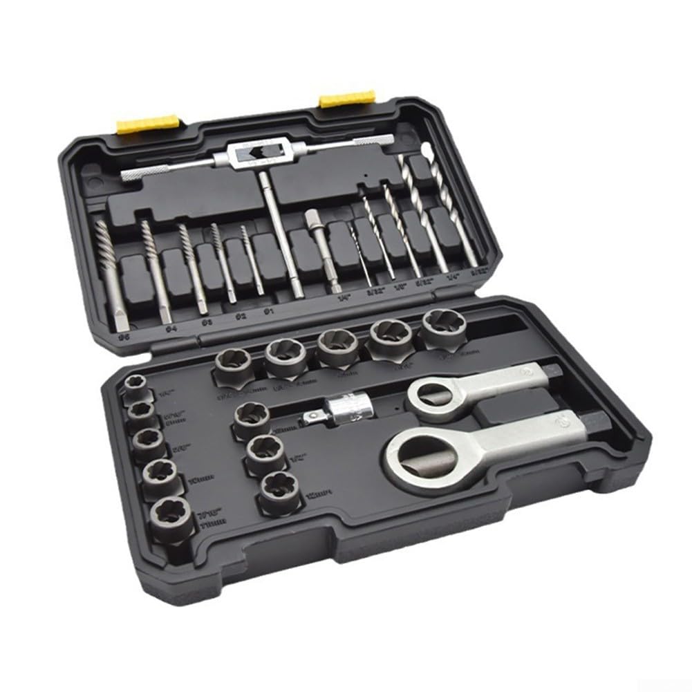 Set completo di 29 pezzi per rimozione dadi per viti arrotondate in acciaio Cr-mo con punte da trapano e adattatore per casa garage
