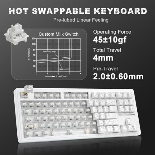 Image of YUNZII YZ87 Gasket Mechanical Keyboard,TKL Wireless Hot Swappable with 5-Layer Padding, BT5.0 /2.4G /USB-C NKRO RGB Backlit for Win /Mac(White Line, Milk Switch)