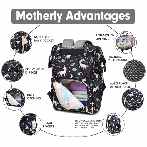 Image of Motherly Elegant Customized Diaper Bag for Mothers for Trave with Warranty, Maternity Bag for Newborn Baby, Mothers Travelling Bag, Multipocket Baby Bag, Hospital Bag for Moms (Unicorn Black)
