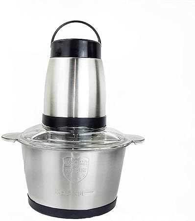 CREDLY Electric multi-chopper with powerful motor 2L stainless steel bowl 2 speed levels brake function 300W stainless steel chopper for meat baby food fruit vegetables