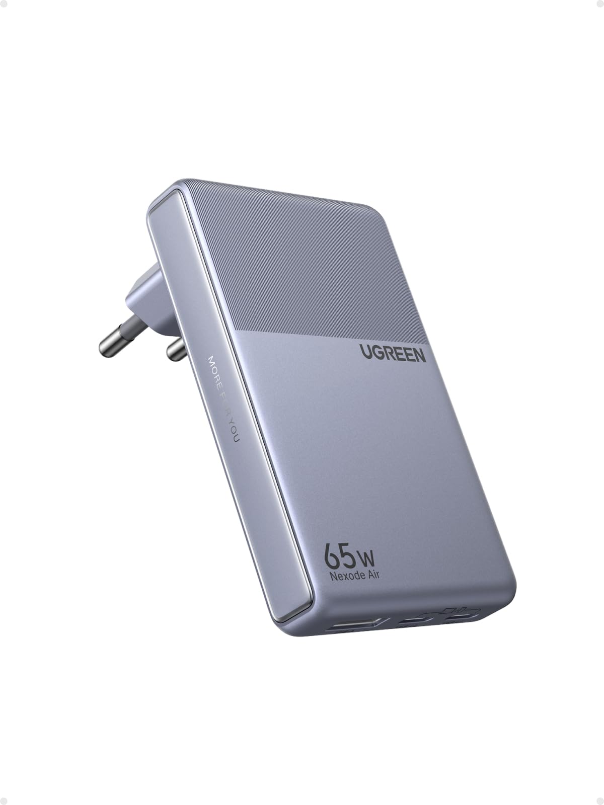 UGREEN USB C Ladegerät 65W Slim, 1,45cm Dünn, Klappbarer Stecker, 3-Port | Ultraflaches Netzteil, GaN Schnellladegerät für Reise & Büro, kompatibel mit MacBook Pro/Air/Neo, iPhone 17/16, iPad, Grau