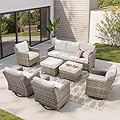 AMCLOBA Outdoor Patio Furniture Set-7 Pieces All-Weather Wicker Outdoor Furniture with Swivel Patio Chairs Outdoor Patio Conversation Sets for Garden Porch Deck Grey/Beige