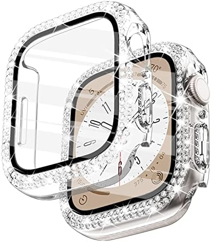 Wingle Compatible for Apple Watch Screen Protector 40mm SE Series 6 5 4, Women Shiny Diamond Cover with Tempered Glass Screen Protector for iWatch Protector Case 40mm SE Series 6 5 4, Clear