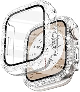 Wingle Compatible for Apple Watch Screen Protector 40mm SE Series 6 5 4, Women Shiny Diamond Cover with Tempered Glass Screen Protector for iWatch Protector Case 40mm SE Series 6 5 4, Clear