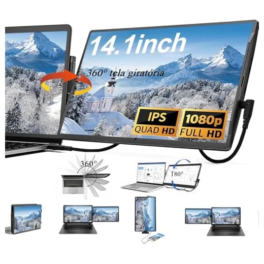 Fogcroll Extensor De Monitor De Laptop, 1920 X 1080 FHD IPS Monitor Portatil Duas Telas Para Notebook, Monitor Duplo Dobrável Para Laptops (14.1 inch)