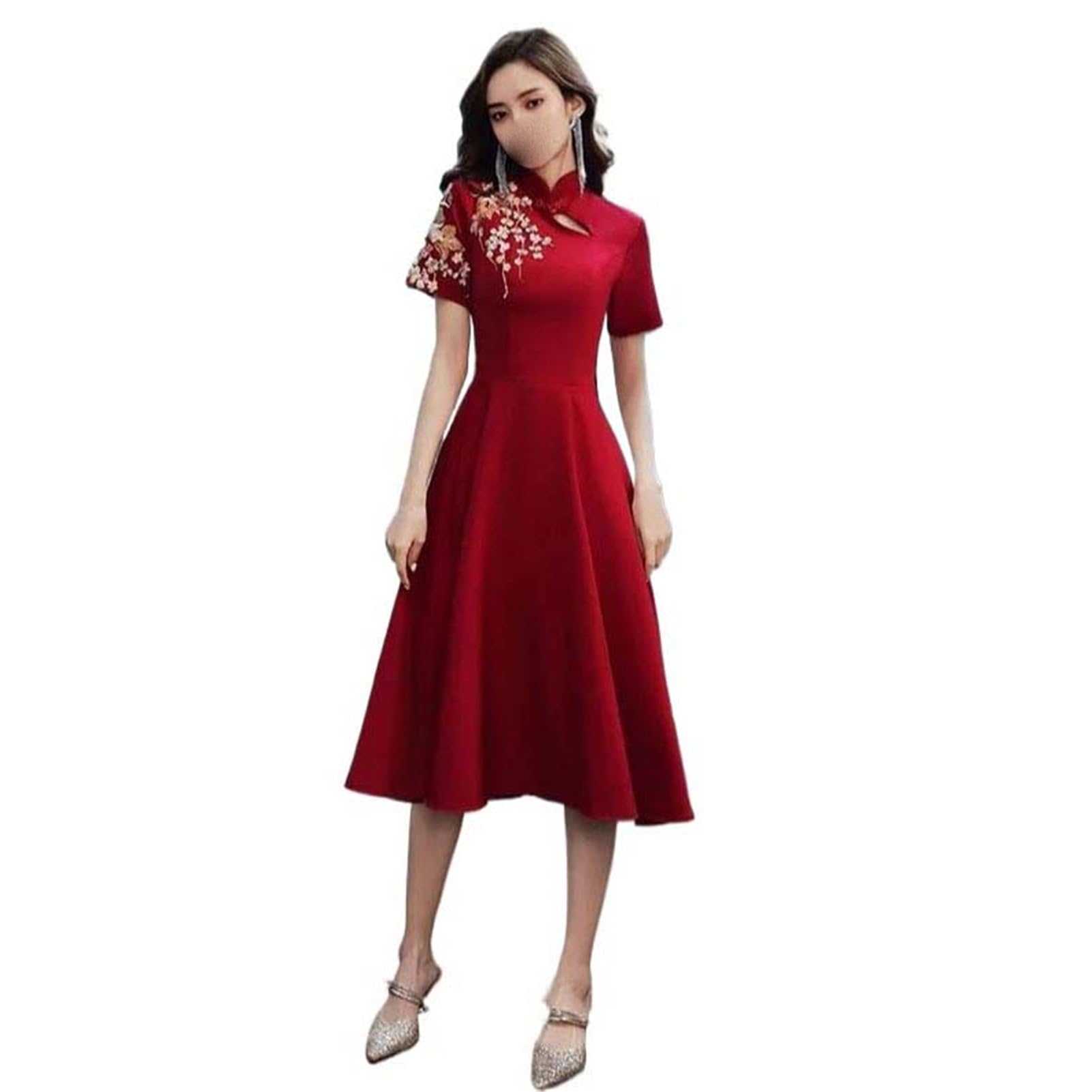 Robe de mariée vintage rouge flatteuse | Robe de soirée A-Line dame - 6