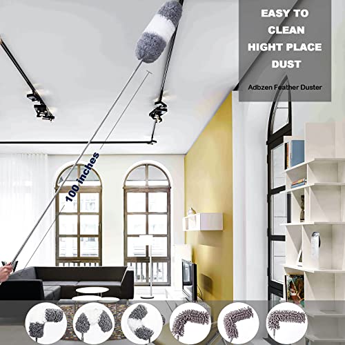 Image of Duster Household Cleaning Supplies Kit 16pcs Microfiber Feather Duster 100in Extension Pole Reusable Bendable Cobweb Duster Window High Ceiling Fan Gap Cleaner