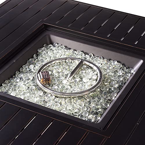 Image of Square 42 in. x 42 in. Aluminum Propane Fire Pit Table with Glass Beads, Two Covers, Lid, 57,000 BTUs in Copper Finish