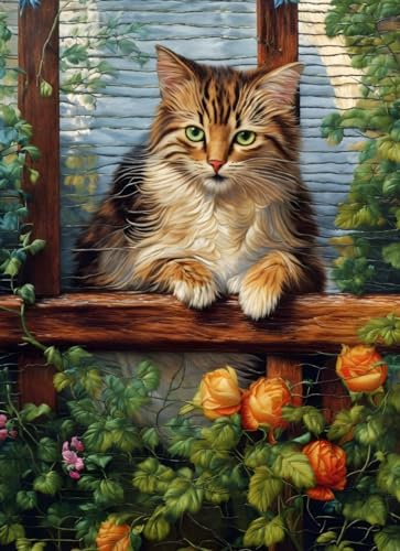Peinture sur toile brodée félin : un art mural vibrant de 58 x 90 cm