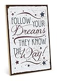 TypeStoff Holzschild mit Spruch – Follow Your Dreams - Shabby chic Retro Vintage Nostalgie deko Typografie-Grafik-Bild bunt im Used-Look aus MDF-Holz (19,5 x 28,2 cm)