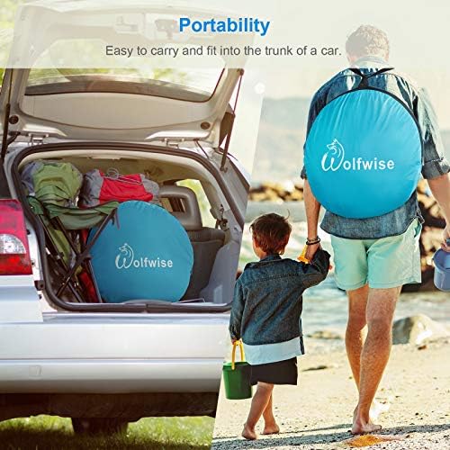 WolfWise UPF 50+ Easy Pop Up Beach Sun Shelter Tent Portable Baby Canopy Quick Instant Automatic Sport Umbrella Sun Shade Blue Medium