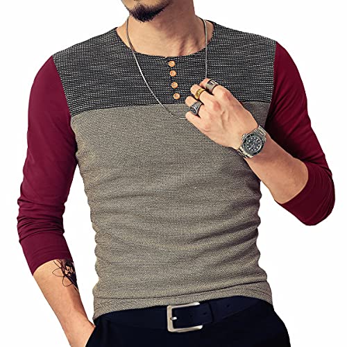 LOGEEYAR Mens Slim Fitted Casual Short Sleeve Button T-Shirts Contrast Color Stitching Tees Tops2