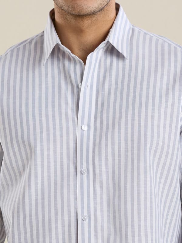 Image of Mark & Albert Mens Striped Linen Casual Shirt | Full Sleeves Mens Shirts | Stylish Shirt for Men