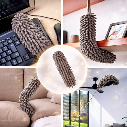 Image of 4-in-1 Microfiber Feather Duster with 100-inch Extendable Pole - Bendable & Telescopic High Ceiling Fan Cleaner - Washable Multi-Angle Dusting Tool for Window Blinds, Furniture, Car & Home