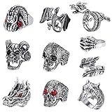FIASASO 10 Pcs Vintage Punk Rings for Men Women Octopus Dragon Snake Ring Adjustable Cool Gothic Ring Set Jewelry skull …