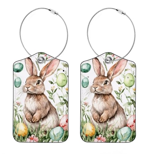 Lot de 2 étiquettes pour bagages, œufs de Pâques en herbe et fleurs, valises, identifiants avec carte d'identité et protection de confidentialité pour femmes, enfants, filles