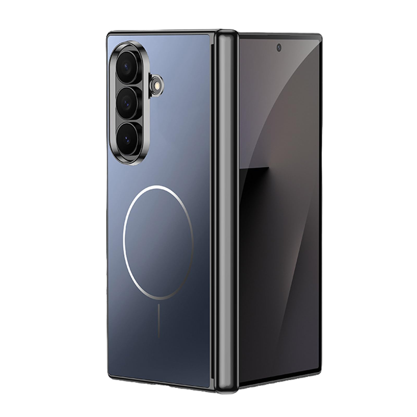 FDUJINH Magnetic Case for Samsung Galaxy Z Fold 7, Hinge Shockproof Slim Back Cover Anti-Fall Protection Electroplated Shell,Black,Fold 7
