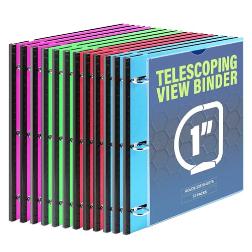 Image of WOT I Telescoping 3 Ring Binder 1 Inch 12-Pack, Expandable Flexible Binder - Patented Design for Easy Portability, Holds 8.5 inchx11 inch Paper, 4 Bright Colors for School, Office&Home Organization