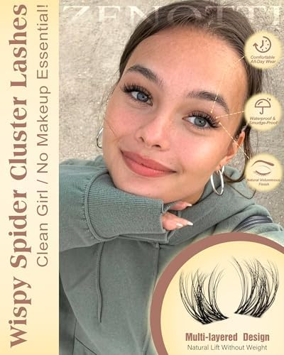 Spider Lash Clusters Wispy Eyelash Clusters Natural Breeze Lashes Cluster Venus Cluster Eyelash Extensions D Curly Cosplay Individual Lashes with Invisible Band DIY at Home 8-16mm by zenotti - 2