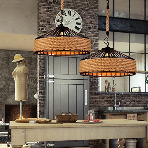 Lustre plafond loft industriel en fer forgé et corde de chanvre retro - 4