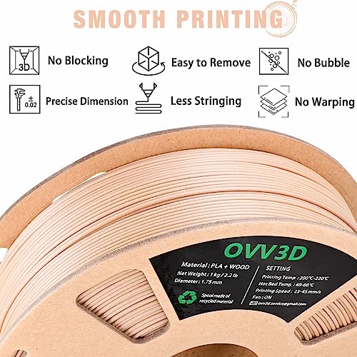 Image of OVV3D Wood PLA Filament 1.75mm, 3D Printer Filament, White Oakwood PLAFilament More Than 30% Real Wood Fiber, Matte and Frosted, 1.75 PLA 3D Printing Filament, 1kg