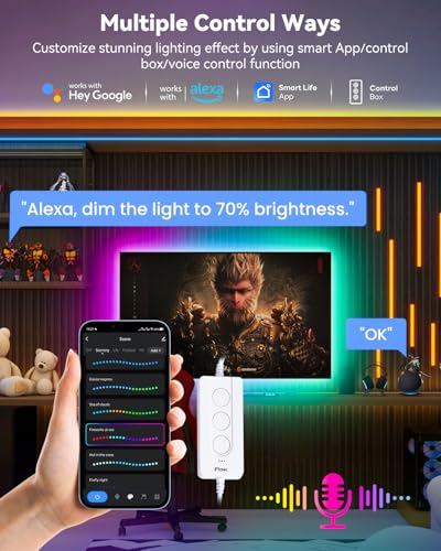 Image of Pak LED Lights for Bedroom 6.6ft, Smart RGB+IC LED Strip Lights with App, Music Sync Color Changing Flexible LED Lights with 64 Scene Modes for Party, Home, Christmas, Halloween Decor