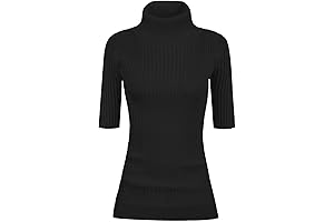 Women's Ribbed Knit Half Sleeve Turtleneck
