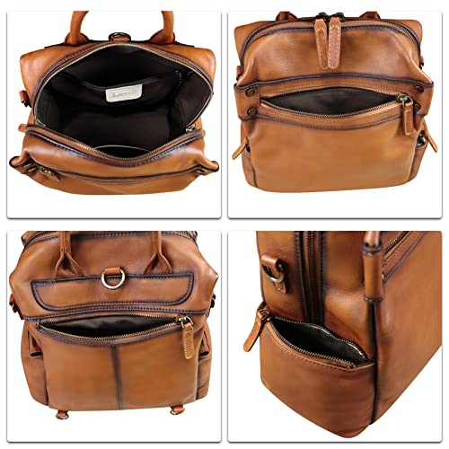 Image of Genuine Leather Backpack for Women Convertible Design Shoulder Bag Vintage Casual Daypack Knapsack Rucksack Purse (Brown)