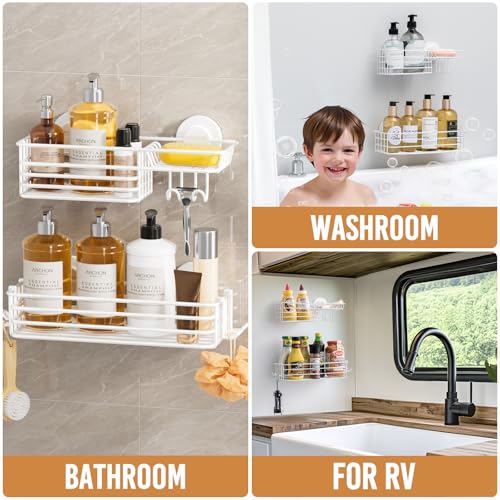 Image of LEVERLOC Shower Caddy Suction Cup, 2 Pack Shelves for Inside with Hooks