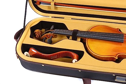 WUQIMUSC Violinenkoffer aus Segeltuch für 4/4, aus Holz, länglich, mit robusten Riemen, 2 Bogenhalter, Reise-Geigenkoffer
