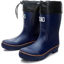 Rain Boots for Men, Waterproof Warm Rubber Boots Mens Garden Boots, Comfort Mid-Calf Lightweight Adjustable Raining Shoes, Elastic Chelsea Ankle Rain Boots Fishing Shoes for Yard Farm Outdoor Work