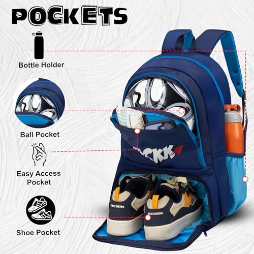 Image of WHACKK Strike Black Soccer Football Basketball Volleyball Kitbag Backpack Soccer Ball (Navy Blue)