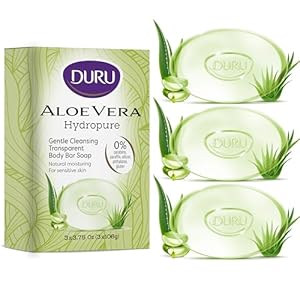 Duru Aloe Vera Glycerin Bar Soap – Vegan Transparent Cleansing Bar Moisturizing Sensitive Skin Wash for Women and Men Plant Based – 3 Pack
