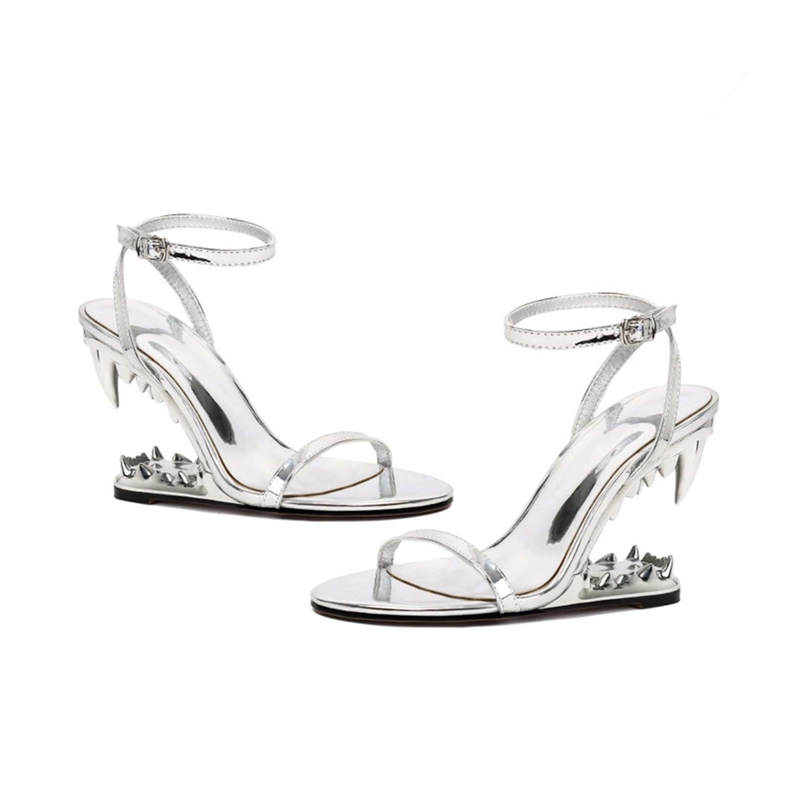Sandalias de Cuña con Tira al Tobillo Para Mujer Sandalias de Tacón Alto con Diseño de Tacón en Forma de Dientes Zapatos de Tacón Elegantes Para Fiestas y Graduaciones