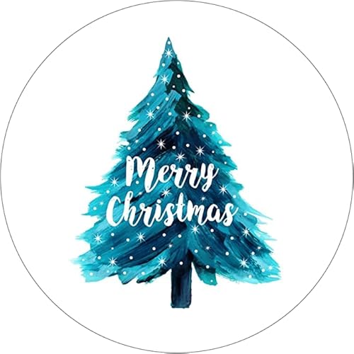 Papa Prints Blue Xmas Tree Pack Of 48 Merry Christmas Stickers (45 Mm) Christmas Stickers For Crafts, Stockings Papa Prints® #Snp44