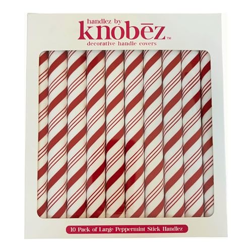 Knobēz: Handlez Covers - Large Peppermint Stick - 10pk - Stretch Over Hardware Decorations, Holiday-Winter-Christmas, Kitchen-Bathroom-Dressers-Home