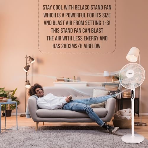 Belaco Pedestal fan 16" Oscillating Free Stand Fan Floor fan, 8 Hours Timer, Remote Control 45W adjustable height BSF-16N - Image 2