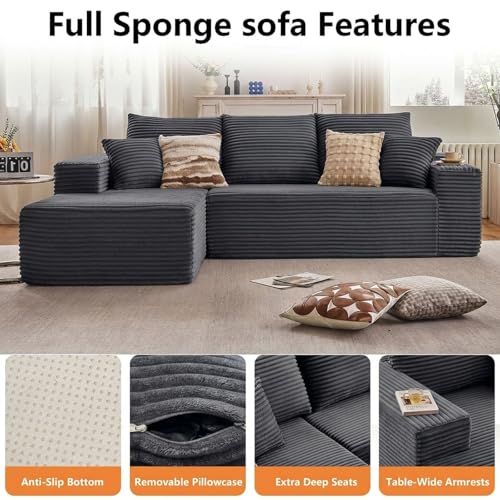 Image of Sectional Couches for Living Room Cloud Couch Sofa with L-Shape Couch in a Box Upholstered Boneless Couchs Modern Modular Sectional Couch with Chaise (Dark Grey,B-3 Seater-Left-Facing Chaise-96 inch)