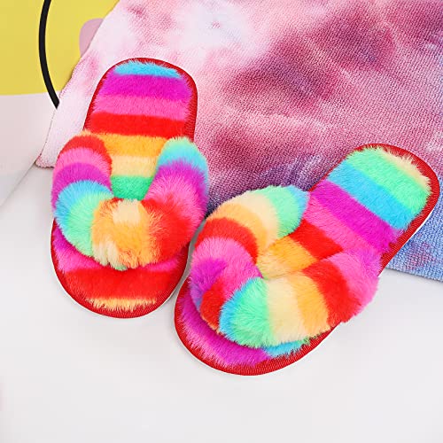 Techcity Boys Girls Fuzzy Flip Flop Slippers Kids Cute Soft Comfy Open Toe Fluffy Slip On Thong Flat Sandals House Home Fur Slides Indoor Outdoor #TOP2
