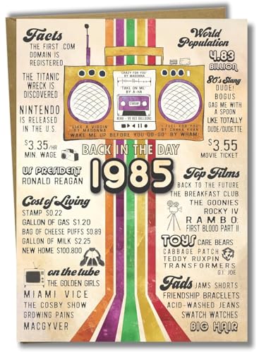 Katie Doodle - 41st Birthday Card - (Made in USA) - 41st Birthday Gifts for Women, Men - Vintage Back-in-1985 (Handmade) - Includes 1 Card (5x7 inch, Blank Inside) x 1 Envelope (Peel & Seal)