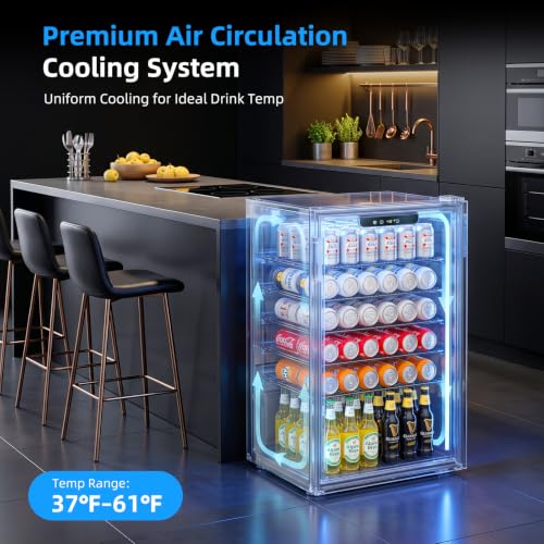 Image of Antarctic Star Mini Fridge 130 Can Beverage Refrigerator Cooler with Glass Door,Adjustable Shelves & Digital Temperature for Soda Beer or wine fridge for Home, Office Bar 3.1cu.ft