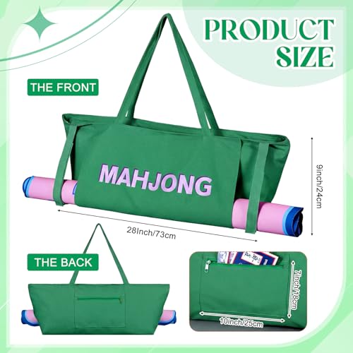 Abbylike 28x9 Inches Mahjong Bag for Rolled Mat Tiles Racks Pushers Accessories Empty Mahjong Tote Bag with Zipper Closure Outer Pockets Lining Large Capacity(Green,Canvas) by Abbylike - Image 3